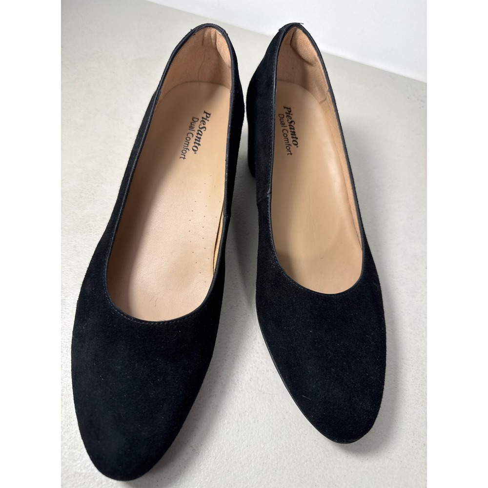 PieSanto Dual Comfort Black Suede Block Heel Pumps Gold Stud Detail Size 40 9.5